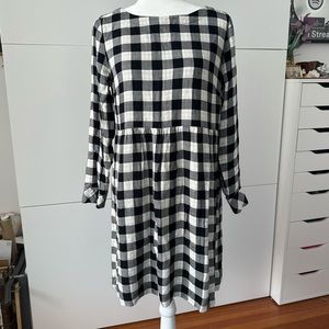 J. Jill Babydoll Longsleeve Gingham Dress Size Petite Medium
